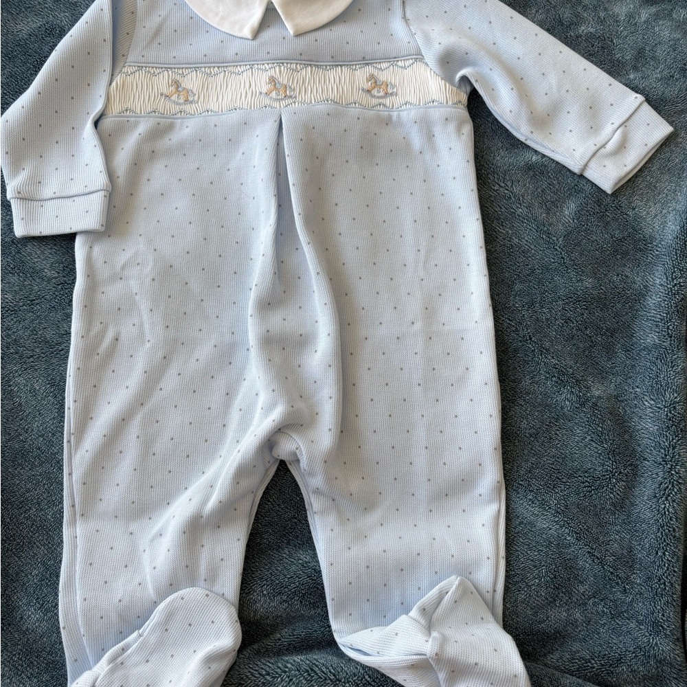 NWT Baby Club Chic Rocking Horse Embroidered Footie 9-12M